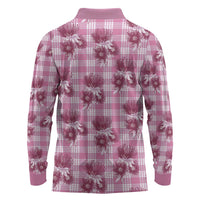 Pink Palaka Hawaii Long Sleeve Polo Shirt Hawaiian Lehua Blossoms