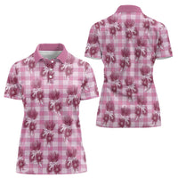 Pink Palaka Hawaii Women Polo Shirt Hawaiian Lehua Blossoms LT05 - Polynesian Pride