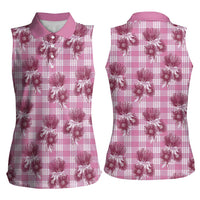 Pink Palaka Hawaii Women Sleeveless Polo Shirt Hawaiian Lehua Blossoms LT05 - Polynesian Pride