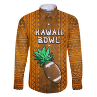 Custom Hawaii Honolulu Football Bowl Family Matching Off Shoulder Maxi Dress and Hawaiian Shirt Simple Style LT05 Dad's Shirt - Long Sleeve Brown - Polynesian Pride