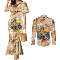 Aloha Hawaii Biker Couples Matching Mermaid Dress and Long Sleeve Button Shirt Ride To Paradise