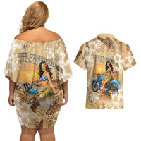 Aloha Hawaii Biker Couples Matching Off Shoulder Short Dress and Hawaiian Shirt Ride To Paradise LT05 - Polynesian Pride