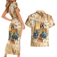 Aloha Hawaii Biker Couples Matching Short Sleeve Bodycon Dress and Hawaiian Shirt Ride To Paradise LT05 - Polynesian Pride