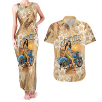 Aloha Hawaii Biker Couples Matching Tank Maxi Dress and Hawaiian Shirt Ride To Paradise LT05 Beige - Polynesian Pride