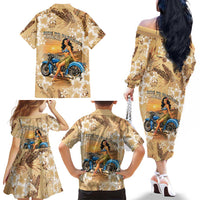 Aloha Hawaii Biker Family Matching Off The Shoulder Long Sleeve Dress and Hawaiian Shirt Ride To Paradise