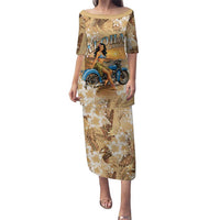 Aloha Hawaii Biker Family Matching Puletasi and Hawaiian Shirt Ride To Paradise LT05 Mom's Dress Beige - Polynesian Pride
