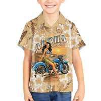 Aloha Hawaii Biker Family Matching Summer Maxi Dress and Hawaiian Shirt Ride To Paradise LT05 Son's Shirt Beige - Polynesian Pride