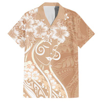 Polynesian Women's Day Family Matching Off Shoulder Maxi Dress and Hawaiian Shirt Brown Hibiscus Flowers With Polynesian Pattern LT05 Dad's Shirt - Short Sleeve Brown - Polynesian Pride