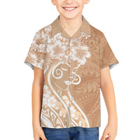 Polynesian Women's Day Family Matching Off Shoulder Maxi Dress and Hawaiian Shirt Brown Hibiscus Flowers With Polynesian Pattern LT05 Son's Shirt Brown - Polynesian Pride