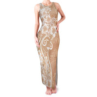 Polynesian Women's Day Family Matching Tank Maxi Dress and Hawaiian Shirt Brown Hibiscus Flowers With Polynesian Pattern LT05 Mom's Dress Brown - Polynesian Pride