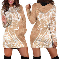 Polynesian Women's Day Hoodie Dress Brown Hibiscus Flowers With Polynesian Pattern