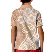 Polynesian Women's Day Kid Polo Shirt Brown Hibiscus Flowers With Polynesian Pattern