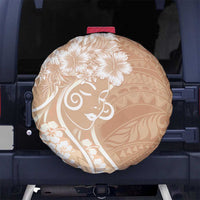 Polynesian Women's Day Spare Tire Cover Brown Hibiscus Flowers With Polynesian Pattern
