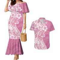 Polynesian Women's Day Couples Matching Mermaid Dress and Hawaiian Shirt Pink Hibiscus Flowers With Polynesian Pattern LT05 Pink - Polynesian Pride