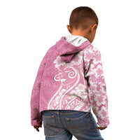 Polynesian Women's Day Kid Hoodie Pink Hibiscus Flowers With Polynesian Pattern