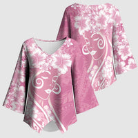 Polynesian Women's Day Kimono Sleeve Blouse Pink Hibiscus Flowers With Polynesian Pattern