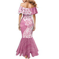 Polynesian Women's Day Mermaid Dress Pink Hibiscus Flowers With Polynesian Pattern LT05 - Polynesian Pride