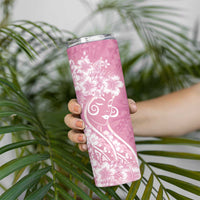 Polynesian Women's Day Skinny Tumbler Pink Hibiscus Flowers With Polynesian Pattern