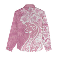 Polynesian Women's Day Women Casual Shirt Pink Hibiscus Flowers With Polynesian Pattern