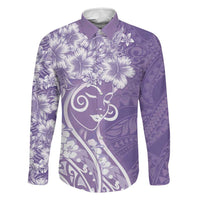 Polynesian Women's Day Family Matching Off Shoulder Maxi Dress and Hawaiian Shirt Purple Hibiscus Flowers With Polynesian Pattern LT05 Dad's Shirt - Long Sleeve Purple - Polynesian Pride