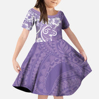 Polynesian Women's Day Family Matching Off Shoulder Short Dress and Hawaiian Shirt Purple Hibiscus Flowers With Polynesian Pattern