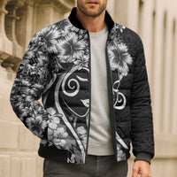 Polynesian Women's Day Bomber Puffer Jacket Black Hibiscus Flowers With Polynesian Pattern LT05 - Polynesian Pride