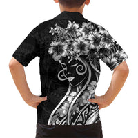 Polynesian Women's Day Family Matching Off Shoulder Short Dress and Hawaiian Shirt Black Hibiscus Flowers With Polynesian Pattern LT05 - Polynesian Pride