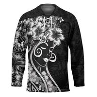 Polynesian Women's Day Hockey Jersey Black Hibiscus Flowers With Polynesian Pattern LT05 Unisex Black - Polynesian Pride