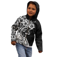 Polynesian Women's Day Kid Hoodie Black Hibiscus Flowers With Polynesian Pattern