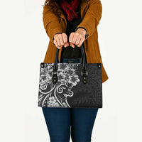 Polynesian Women's Day Leather Bag Black Hibiscus Flowers With Polynesian Pattern LT05 - Polynesian Pride
