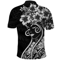Polynesian Women's Day Polo Shirt Black Hibiscus Flowers With Polynesian Pattern LT05 - Polynesian Pride
