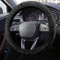 Polynesian Women's Day Steering Wheel Cover Black Hibiscus Flowers With Polynesian Pattern