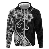 Polynesian Women's Day Zip Hoodie Black Hibiscus Flowers With Polynesian Pattern LT05 Zip Hoodie Black - Polynesian Pride