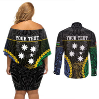 Personalised South Sea Islanders And Gilbert Islands Couples Matching Off Shoulder Short Dress and Long Sleeve Button Shirt Kanakas Polynesian Pattern