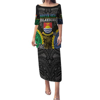Personalised South Sea Islanders And Gilbert Islands Family Matching Puletasi and Hawaiian Shirt Kanakas Polynesian Pattern LT05 Mom's Dress Black - Polynesian Pride