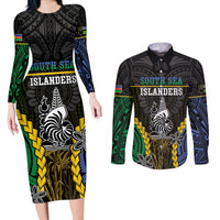 Personalised South Sea Islanders And New Caledonia Couples Matching Long Sleeve Bodycon Dress and Long Sleeve Button Shirt Kanakas Polynesian Pattern LT05 Black - Polynesian Pride