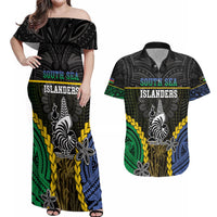 Personalised South Sea Islanders And New Caledonia Couples Matching Off Shoulder Maxi Dress and Hawaiian Shirt Kanakas Polynesian Pattern LT05 Black - Polynesian Pride