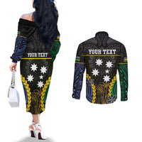 Personalised South Sea Islanders And New Caledonia Couples Matching Off The Shoulder Long Sleeve Dress and Long Sleeve Button Shirt Kanakas Polynesian Pattern LT05 - Polynesian Pride
