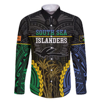 Personalised South Sea Islanders And New Ireland Family Matching Long Sleeve Bodycon Dress and Hawaiian Shirt Kanakas Polynesian Pattern LT05 Dad's Shirt - Long Sleeve Black - Polynesian Pride
