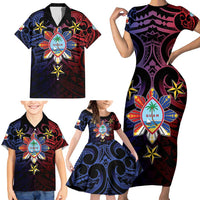 Philippines Guam Family Matching Short Sleeve Bodycon Dress and Hawaiian Shirt Filipino Sun With Guaman Seal