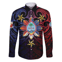 Philippines Guam Family Matching Tank Maxi Dress and Hawaiian Shirt Filipino Sun With Guaman Seal LT05 Dad's Shirt - Long Sleeve Blue - Polynesian Pride