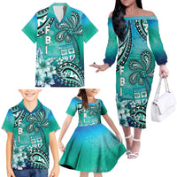 Fiji Born Indian Family Matching Off The Shoulder Long Sleeve Dress and Hawaiian Shirt Palm Paisley With Tapa Pattern