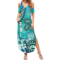 Fiji Born Indian Family Matching Summer Maxi Dress and Hawaiian Shirt Palm Paisley With Tapa Pattern