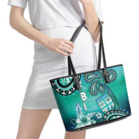 Fiji Born Indian Leather Tote Bag Palm Paisley With Tapa Pattern