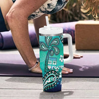 Fiji Born Indian Tumbler With Handle Palm Paisley With Tapa Pattern