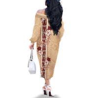 Tonga Language Week Family Matching Off The Shoulder Long Sleeve Dress and Hawaiian Shirt Hibiscus Tongan Ngatu Pattern