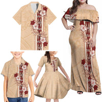 Tonga Language Week Family Matching Off Shoulder Maxi Dress and Hawaiian Shirt Hibiscus Tongan Ngatu Pattern LT05 - Polynesian Pride
