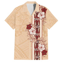 Tonga Language Week Family Matching Off Shoulder Maxi Dress and Hawaiian Shirt Hibiscus Tongan Ngatu Pattern LT05 Dad's Shirt - Short Sleeve Beige - Polynesian Pride