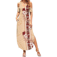 Tonga Language Week Family Matching Summer Maxi Dress and Hawaiian Shirt Hibiscus Tongan Ngatu Pattern