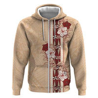 Tonga Language Week Hoodie Hibiscus Tongan Ngatu Pattern LT05 Zip Hoodie Beige - Polynesian Pride